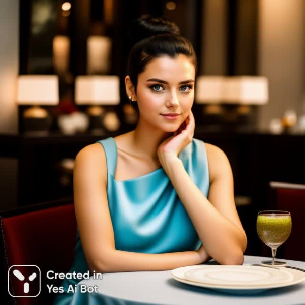 Изысканный вечер в ресторане: портрет элегантной женщины с напитком. Картинка из нейросети Stable Diffusion