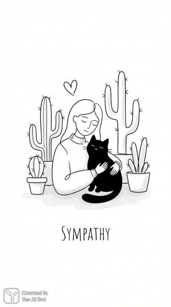 Девушка с черным котом и кактусами: иллюстрация любви в современном стиле. Картинка из нейронной сети NanoBanana