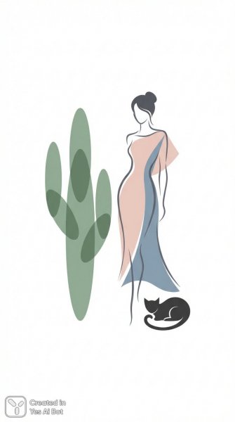 Девушка и кот: минималистичная мечта в стиле фэшн-иллюстрации. Генерация из нейронной сети Nano Banana