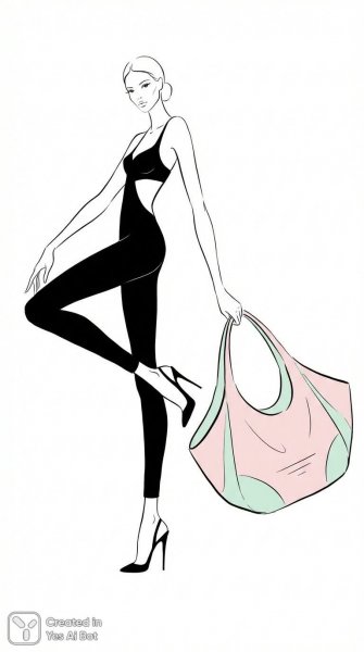 Элегантный силуэт в черном комбинезоне и туфлях на каблуке. Изображение из нейронной сети Nano Banana