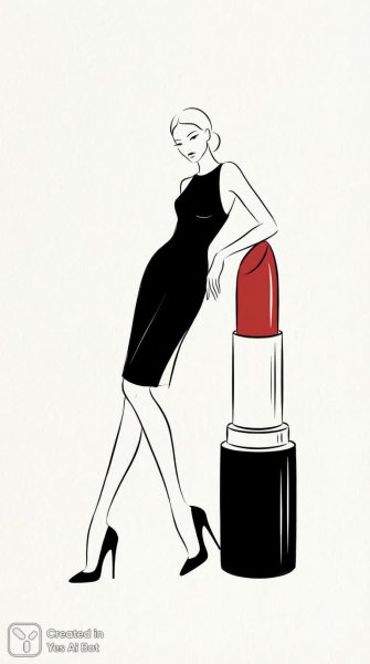 Элегантная мода: стильная иллюстрация современной женщины в черном платье и высоких каблуках. Картинка из нейронной сети Nano-Banana