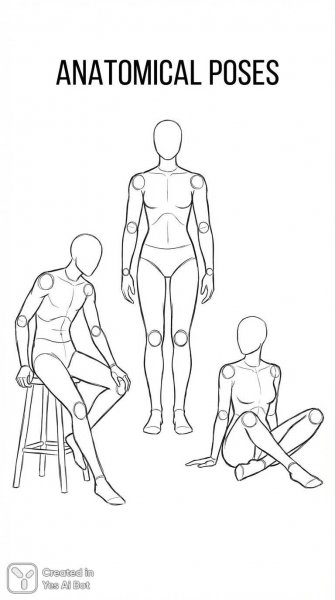 Анатомические манекены в трех позах: простое исследование поз для рисования. Изображение из нейронной сети NanoBanana