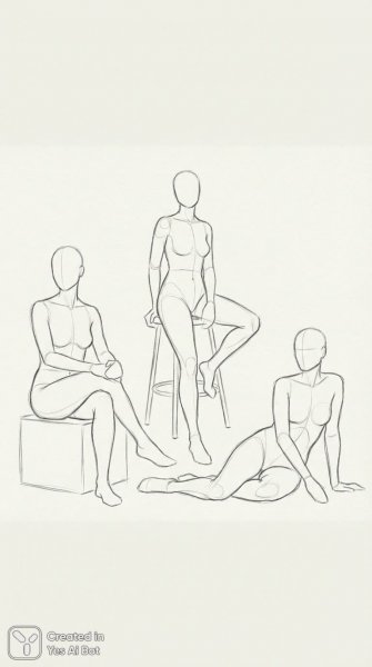 Студия минимализма: три манекена в разных позах. Изображение из нейросети Нано Банана