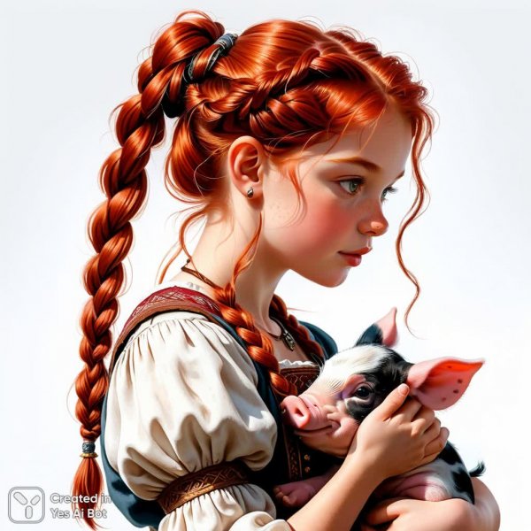 Девочка Анн и ее веселый поросенок в иллюстрации. Изображение из нейросети Stable Diffusion