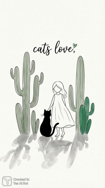 Девушка, кот и кактусы: монохромная элегантность в минималистичном стиле. Нейронная сеть Нано Банана