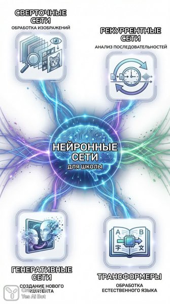 Нейронные сети: яркая инфографика для школы с детализированными иконками. Изображение из нейронной сети Nano-Banana