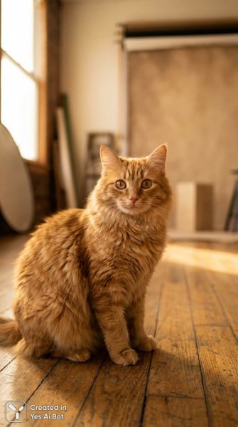 Рыжий кот с выразительными глазами в мягком свете студии. Изображение из нейронной сети Нано Банана