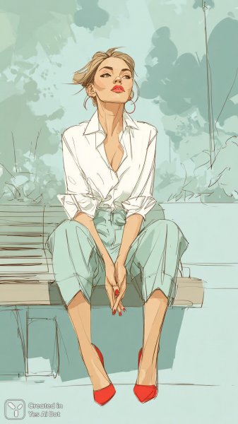 Стильный образ: легкость и утонченность в городском парке. Нейросеть Миджорни