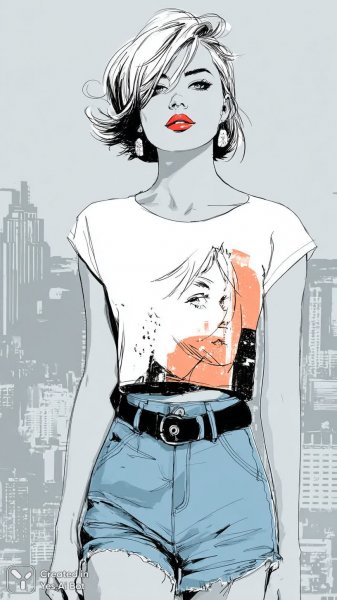 Яркий городской стиль: мода, искусство и беззаботность в образе современной девушки. Генерация из нейросети Midjourney