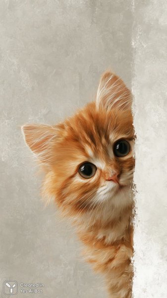 Милый рыжий котенок выглядывает из стены: реалистичная иллюстрация в 3D. Нейросеть Миджорни