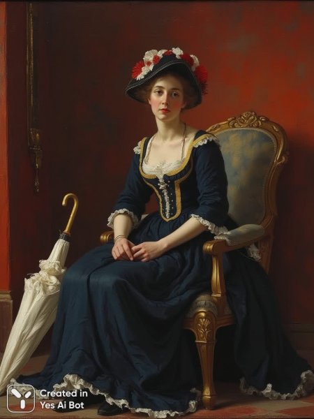 Портрет задумчивой красавицы в стиле импрессионизма: тишина и ностальгия эпохи. Изображение из нейронной сети Flux