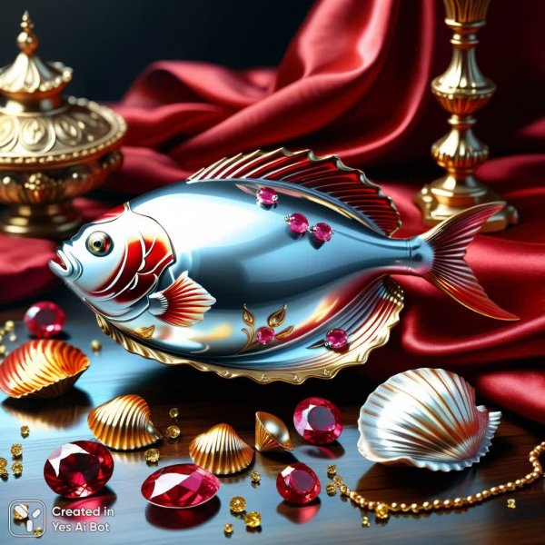 Роскошная элегантность: цифровой натюрморт с рубинами и золотыми ракушками. Генерация из нейронной сети Стейбл Дифьюжн