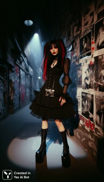 Демоница в пленке: ночной стрит-арт и таинственный взгляд сквозь время. Нейросеть Dalle-3