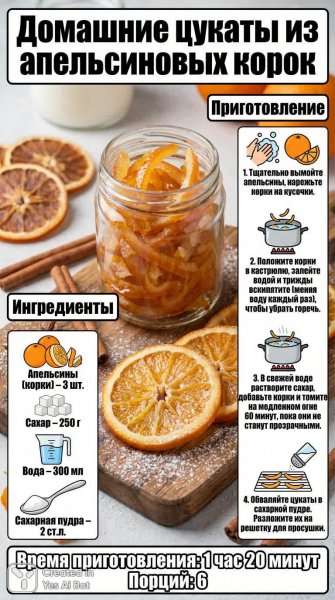 Апельсиновые цукаты: домашний рецепт с котиком и секретами приготовления вкусного десерта. Нейронная сеть Nano Banana