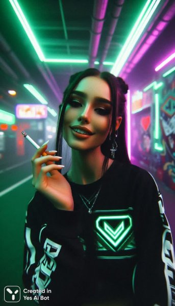 Ночная красотка в стиле киберпанк: неоновый город и спортивная элегантность. Картинка из нейронной сети Dalle-3