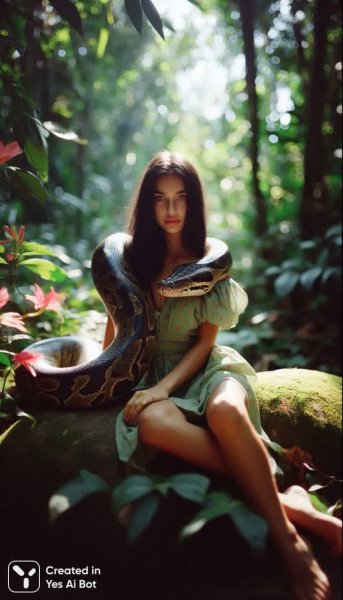 Загадочная девушка в объятиях анаконды: тропическая сказка на пленке. Нейросеть Dalle 3