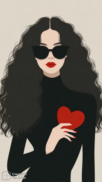 Девушка с длинными волнами и сердечком в руках. Изображение из нейронной сети Миджорни