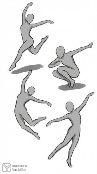 Четыре силуэта в движении: минималистичный арт-референс для персонажей. Изображение из нейронной сети Нано Банана