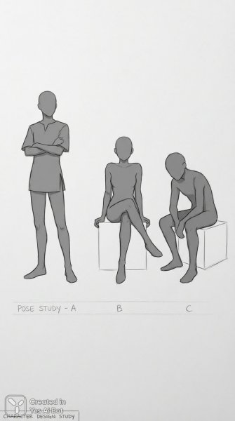 Изучение дизайна персонажей: минималистичные фигуры в сером цвете. Нейросеть Nano-Banana