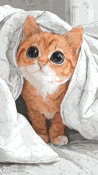 Нежный рыжий котенок в уютном доме с мягким пледом и теплыми тонами. Картинка из нейросети Midjourney