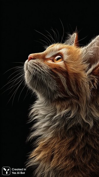 Очаровательный рыжий кот с большими глазами и пушистой шерстью в студии. Генерация из нейросети Midjourney