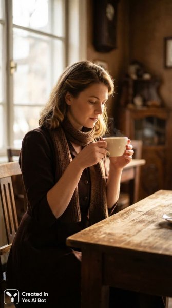 Винтажный уют кафе: солнечный день и чашка кофе. Изображение из нейронной сети Nano-Banana