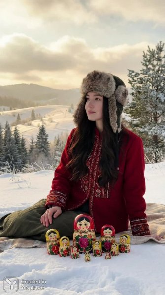 Зимняя сказка в красном: русская душа и красота природы. Изображение из нейронной сети Nano-Banana