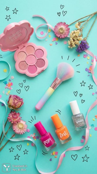 Яркая палитра и аксессуары для макияжа: красота в деталях. Изображение из нейронной сети Нано Банана