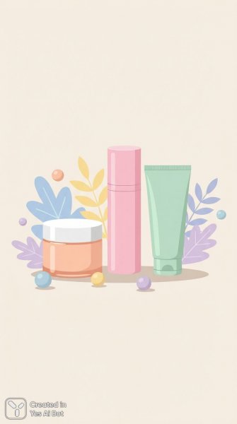 Иллюстрация косметики в стиле минимализм и пастельных тонов. Картинка из нейронной сети Nano Banana