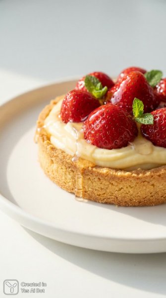 Клубничный тарт: восхитительное наслаждение в деталях и свежести летнего утра. Нейросеть Нано Банана