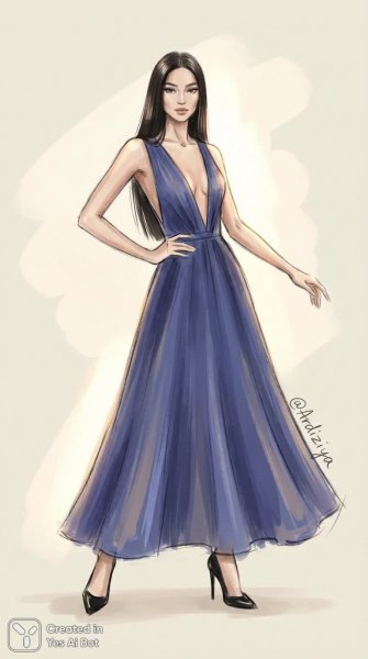 Девушка в голубом платье и высокие каблуки. Картинка из нейронной сети Nano-Banana