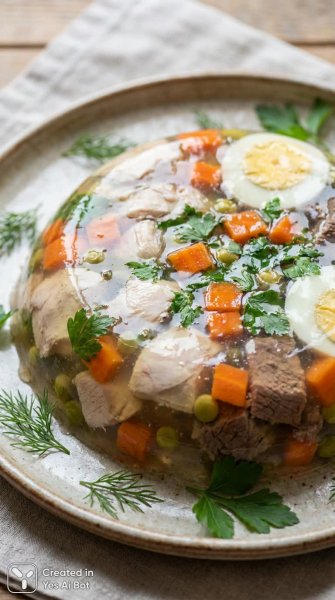 Изысканный аспик: традиционное русское блюдо в макросъемке. Нейросеть Нано Банана