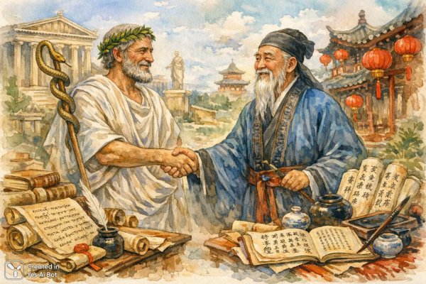 Встреча двух миров: врачи Запада и Востока. Изображение из нейронной сети Sora