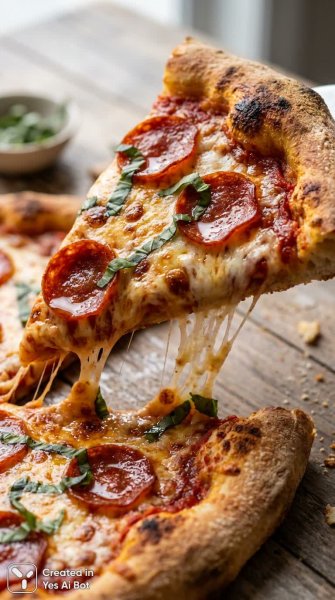 Сочная пицца с тянущимся сыром и хрустящей корочкой. Нейросеть Nano-Banana