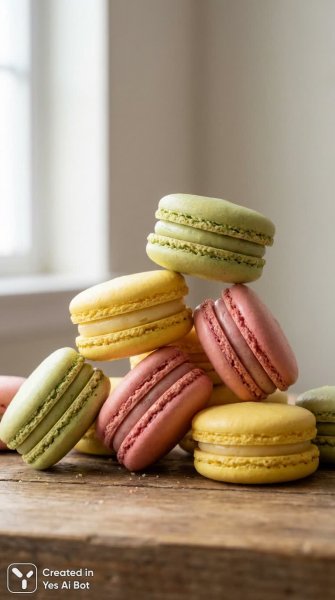 Изысканное наслаждение: макаруны в ярких тонах и сливочной нежностью. Генерация из нейросети Nano-Banana