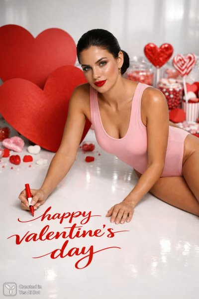 Сладкий Валентин: фотореалистичная красота в розовом латексе. Изображение из нейросети Sora images Ai