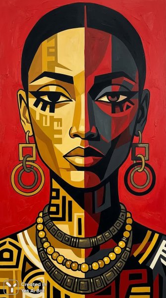 Африканский портрет: контраст желтого и черного в стильной геометрии. Генерация из нейронной сети NanoBanana