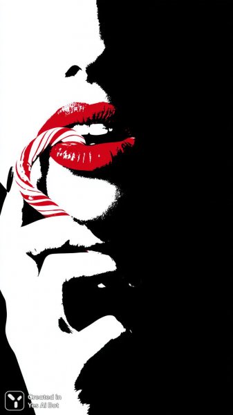 Игривые губы и яркая конфета в стиле поп-арт. Картинка из нейронной сети Миджорни