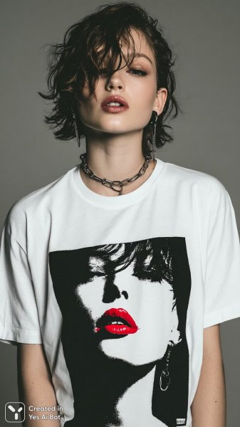 Модный образ: минимализм и яркий акцент на губах. Генерация из нейросети Midjourney