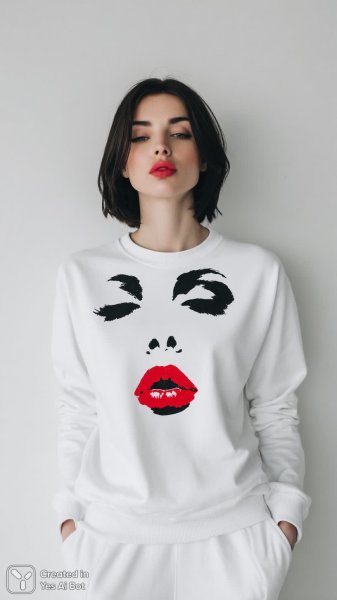 Модный образ: поп-арт красотка в белом и ярком стиле городской жизни. Генерация из нейросети Midjourney