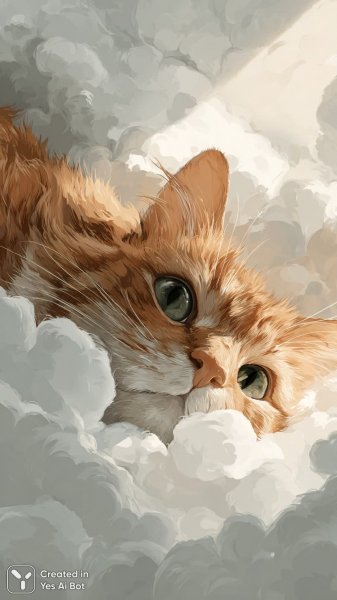 Рыжий кот в облаках: мечтательное настроение и нежная пастель. Нейросеть Midjourney
