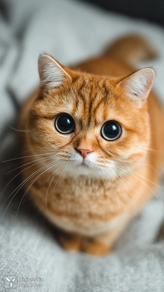 Уютный рыжий котик с большими глазами и мягким взглядом. Генерация из нейронной сети Midjourney