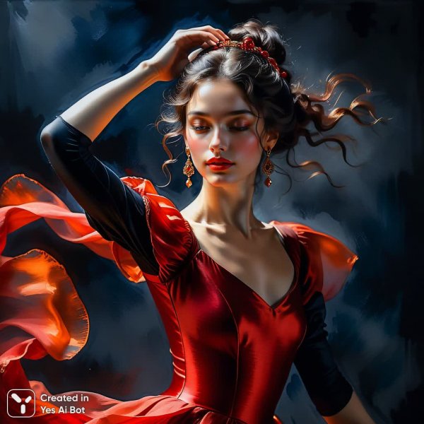 Балерина в акриловой акварели: танец света и шелка на темном фоне. Изображение из нейросети Stable Diffusion