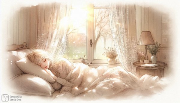 Утреннее спокойствие и акварельная нежность в спальне девушки. Изображение из нейронной сети Dalle