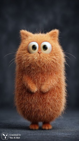 Удивлённый рыжий кот с большими глазами и мягким освещением. Картинка из нейросети Midjourney