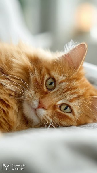 Пушистый рыжий кот: уютный портрет с мягким фокусом и высокой детализацией. Генерация из нейросети Midjourney