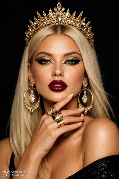 Роскошный образ: золото, гламур и безупречный стиль. Изображение из нейросети Sora Ai Images