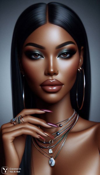 Яркий образ современной женщины с эффектным макияжем и стильными аксессуарами. Картинка из нейросети Dalle 3