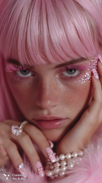 Яркая красота в неоновом свете: портрет с розовым акцентом и блеском. Картинка из нейросети Midjourney