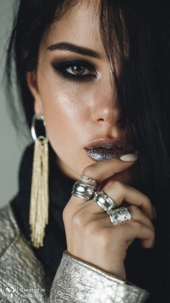 Роскошный образ: гламурная мода и яркий макияж в стиле фотосессии. Генерация из нейронной сети Midjourney